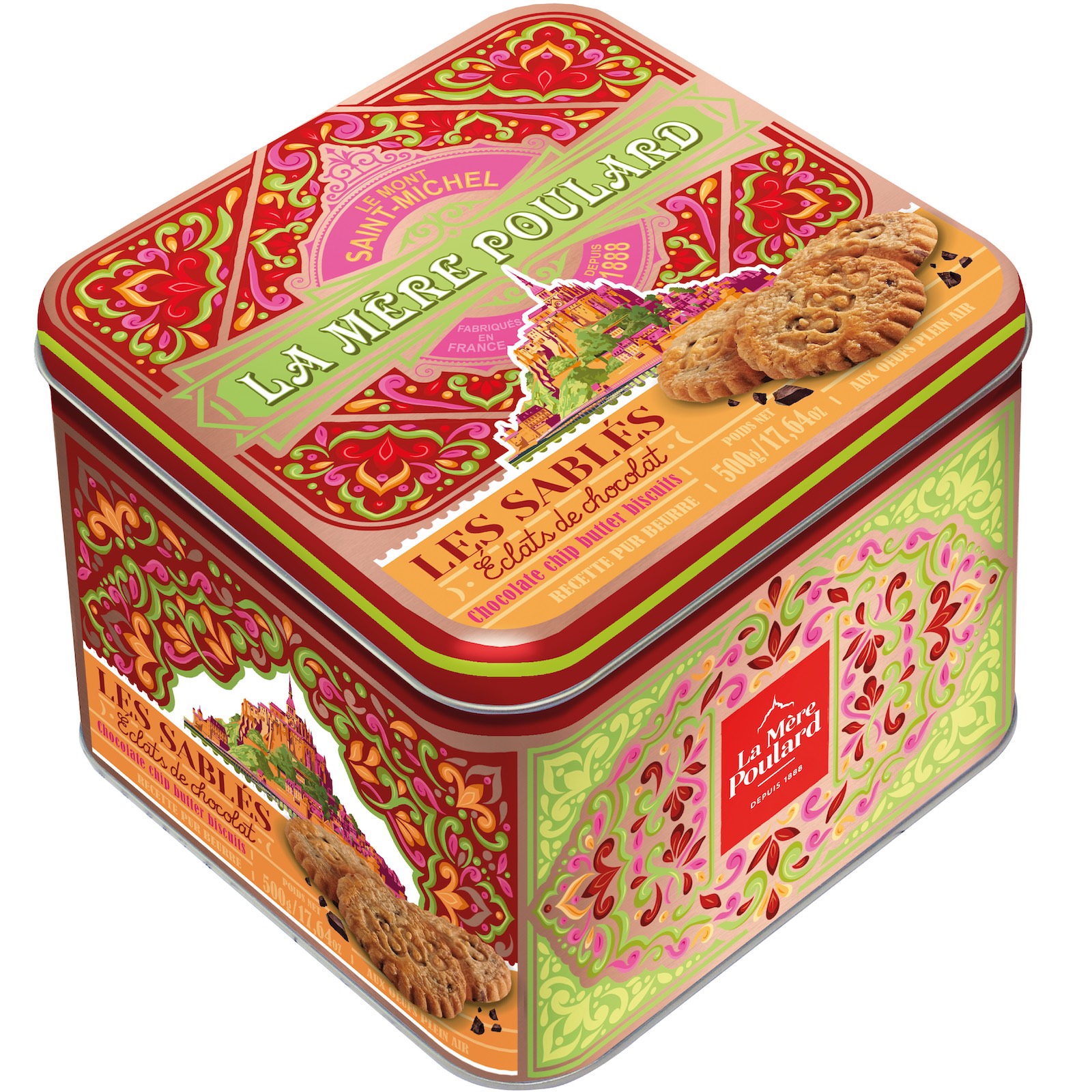 Les Sablés Mythique - Biscuiți cu chipsuri de ciocolată cutie metalică 500G
